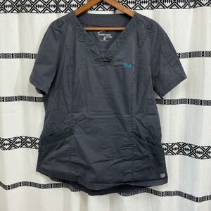 Butter-Soft Stretch Women's RN Scrub Top Gray Short Sleeve V-Neck‎ Size M